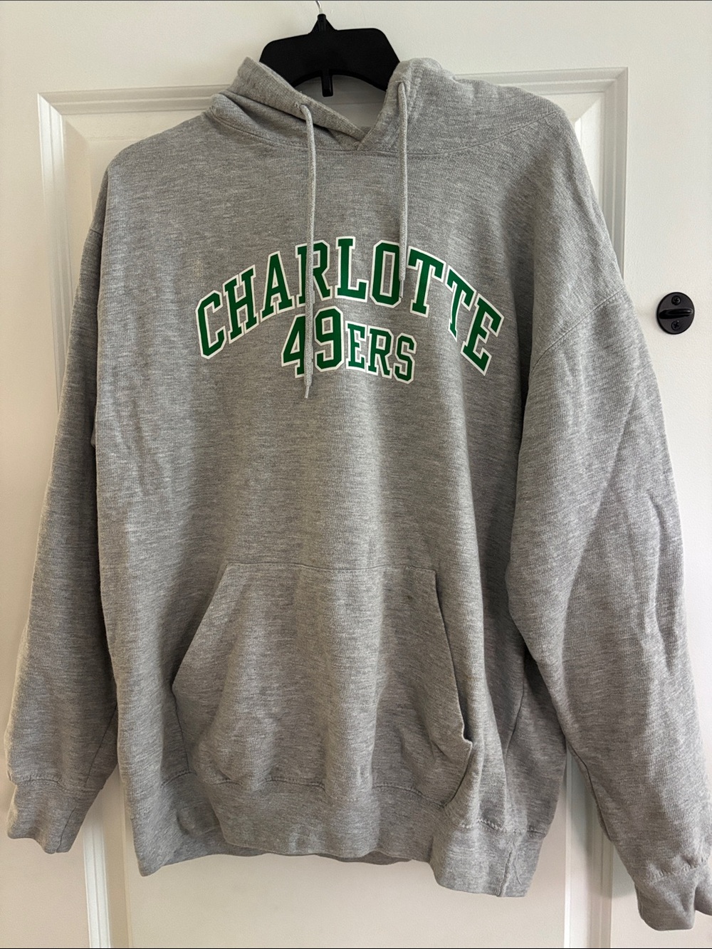 Charlotte 49ers Gray Pullover Hoodie with Green Lettering